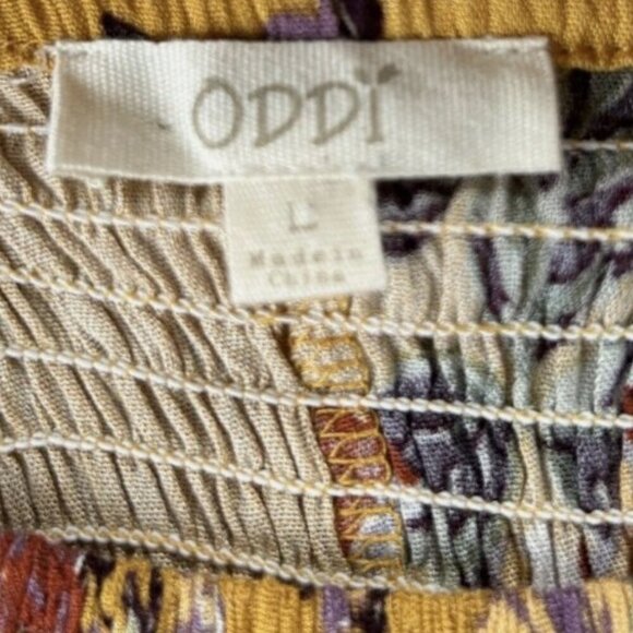 Oddi OFF SHOULDER SMOCKED WOVEN TOP 3/4 Bell Sleeve Blouse Women’s Size Large - Picture 7 of 7